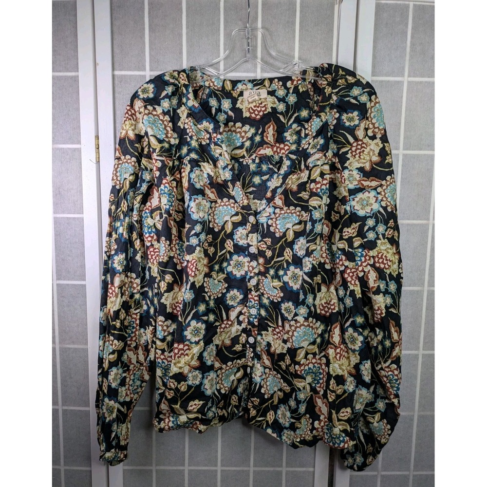 a.n.a. Womens Button Up Peasant Top XL 100% Cotton Boho Floral Lightweight Fairy